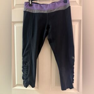 MPG Black Leggings with Purple and Gray Waistband